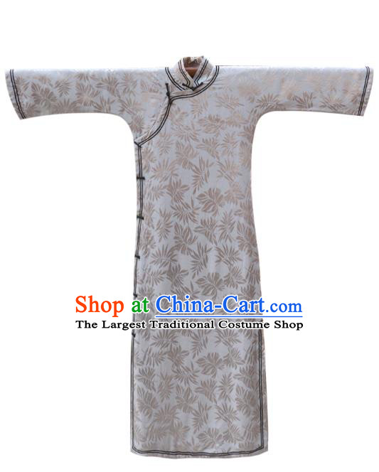 China Classical Grey Silk Qipao Dress National Winter Clothing Traditional Young Mistress Cheongsam