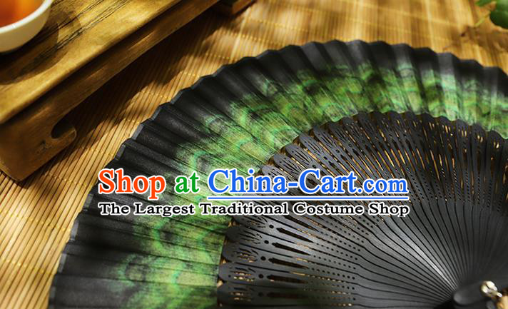 Chinese Handmade Folding Fan Classical Peacock Feather Pattern Fan Silk Accordion