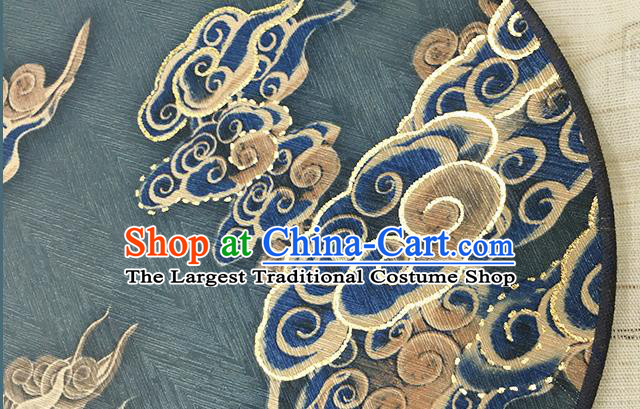 China Handmade Circular Fan Printing Clouds Fan Classical Navy Silk Fan