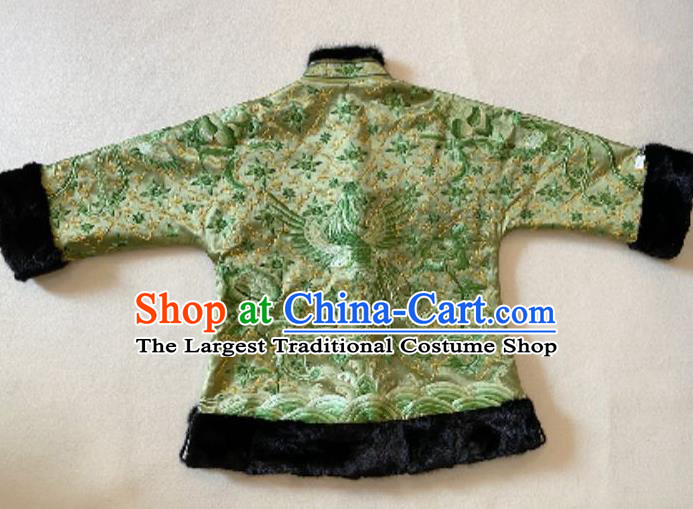Chinese Light Green Silk Cotton Wadded Jacket National Costume Embroidered Phoenix Coat Winter Outer Garment
