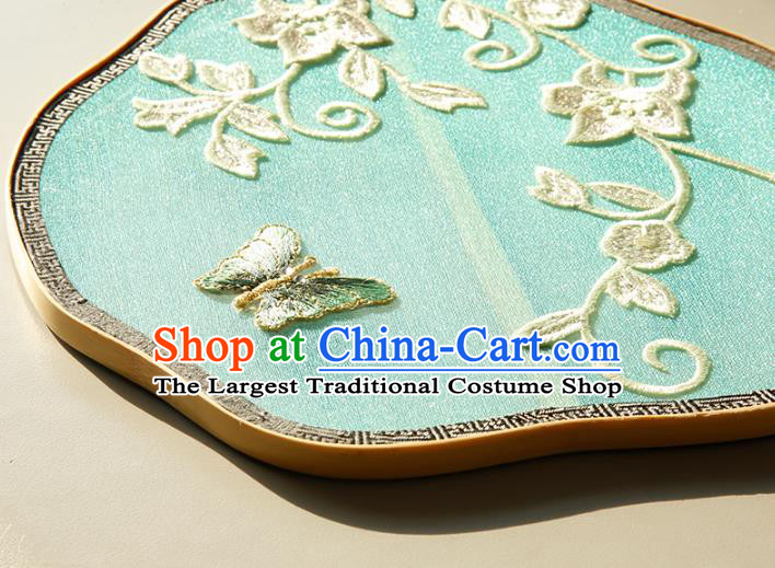 China Handmade Classical Dance Fan Embroidered Green Silk Palace Fan Traditional Ming Dynasty Hanfu Fan