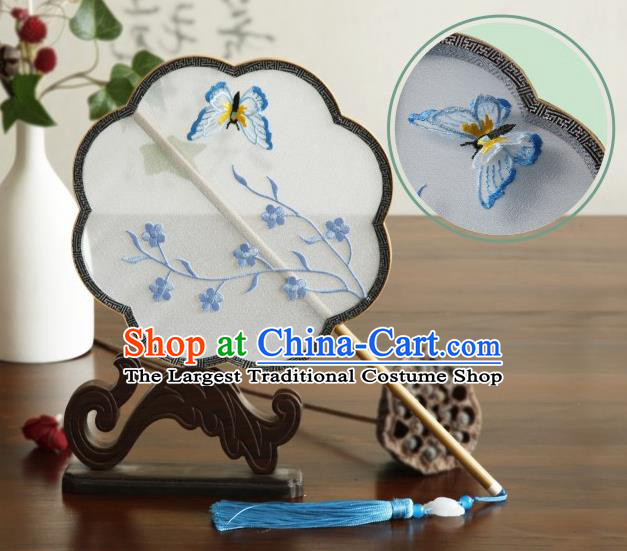China Handmade Classical Dance Silk Fan Embroidered Plum Butterfly Palace Fan Traditional Hanfu Fan