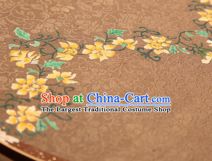 China Traditional Song Dynasty Princess Circular Fan Classical Palace Fan Handmade Brown Silk Fan