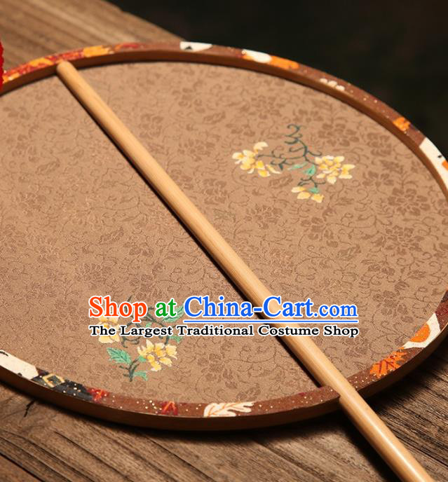 China Traditional Song Dynasty Princess Circular Fan Classical Palace Fan Handmade Brown Silk Fan