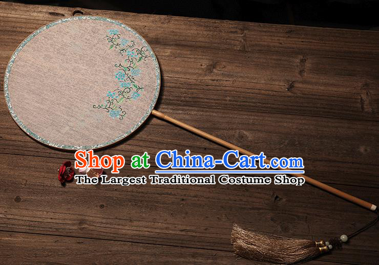 China Classical Blue Rose Pattern Palace Fan Handmade Silk Fan Traditional Song Dynasty Princess Circular Fan