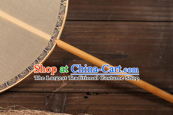 China Traditional Palace Fan Classical Peony Pattern Beige Silk Fan Handmade Hanfu Circular Fan