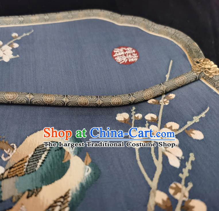 China Handmade Hanfu Fan Classical Palace Fan Traditional Qing Dynasty Court Blue Silk Fan