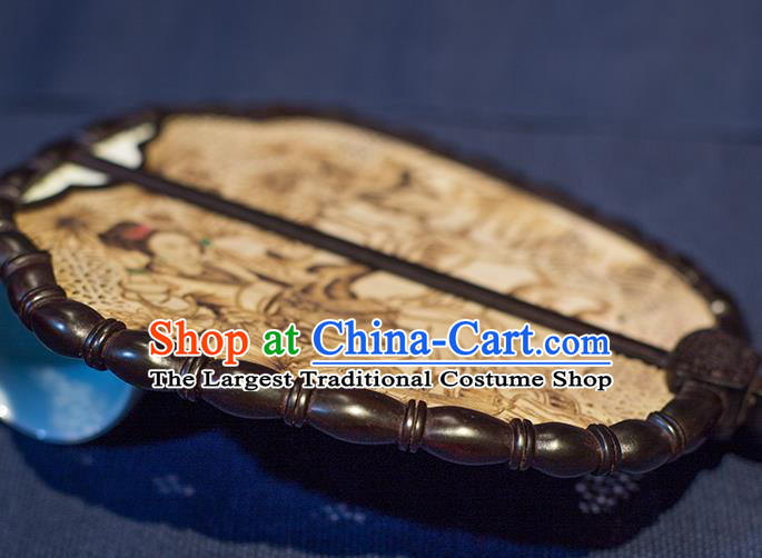 China Classical Beauty Xi Shi Pattern Palace Fan Handmade Hollow Rosewood Fan Traditional Carving Wood Fan
