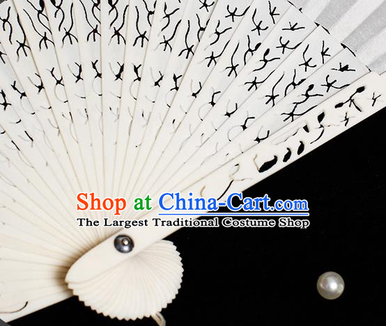 Chinese Hand Painting Rose Folding Fan Classical Fan Hollow Bones Accordion
