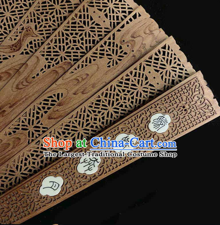 Chinese Handmade Carving Goddess Folding Fan Hollow Accordion Classical Sandalwood Fan