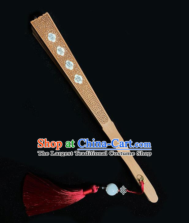 Chinese Handmade Carving Goddess Folding Fan Hollow Accordion Classical Sandalwood Fan
