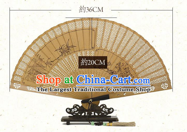 Chinese Ink Painting Bamboo Chrysanthemum Folding Fan Traditional Kung Fu Fan Handmade Sandalwood Fan