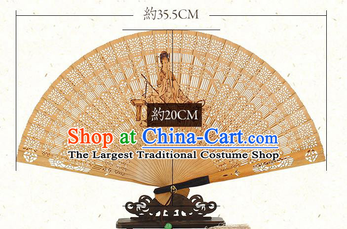 Chinese Traditional Kung Fu Fan Handmade Sandalwood Fan Ink Painting Goddess Folding Fan