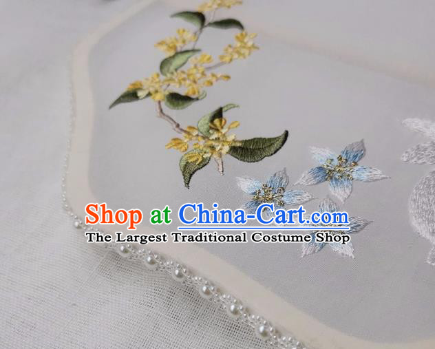 China Handmade Embroidered Osmanthus Rabbit Palace Fan Classical White Silk Fan Traditional Hanfu Princess Fan