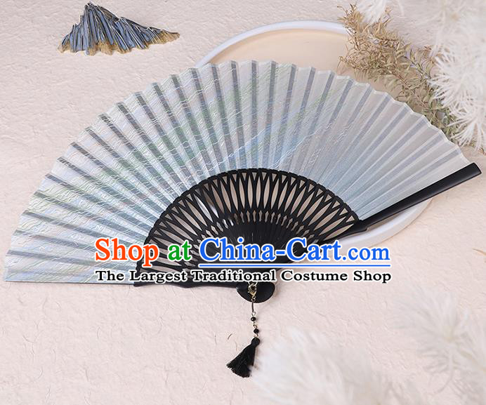 Chinese Traditional Flax Accordion Classical Folding Fan Handmade Bamboo Fan