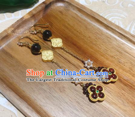 China Handmade Ear Accessories Traditional Cheongsam Garnet Earrings