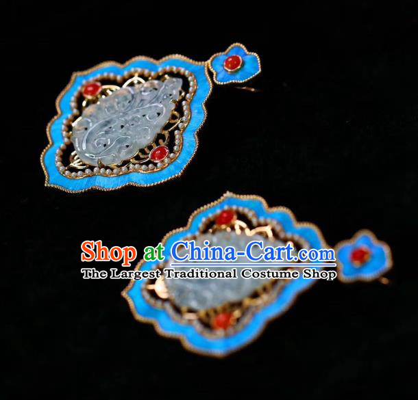 China Handmade Jadeite Ear Accessories Traditional Qing Dynasty Agate Blueing Earrings