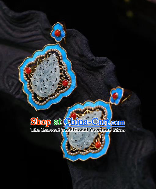 China Handmade Jadeite Ear Accessories Traditional Qing Dynasty Agate Blueing Earrings