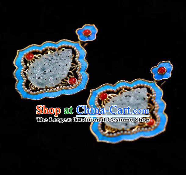 China Handmade Jadeite Ear Accessories Traditional Qing Dynasty Agate Blueing Earrings