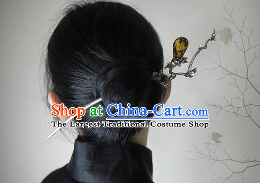 Chinese Traditional Cheongsam Hairpin National Silver Mangnolia Hair Stick