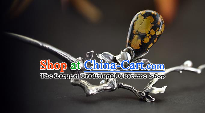 Chinese Traditional Cheongsam Hairpin National Silver Mangnolia Hair Stick