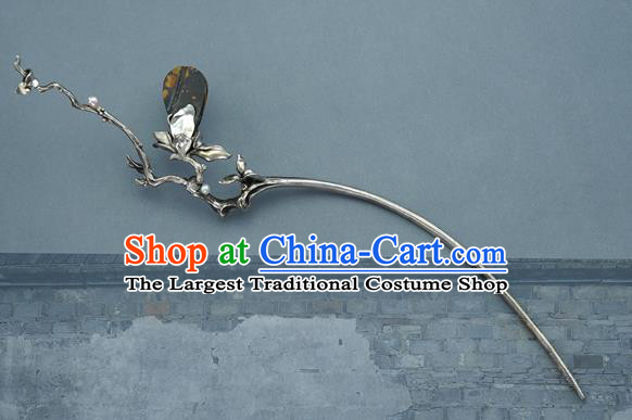 Chinese Traditional Cheongsam Hairpin National Silver Mangnolia Hair Stick