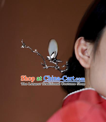 Chinese National Silver Mangnolia Hair Stick Traditional Cheongsam Hetian Jade Hairpin