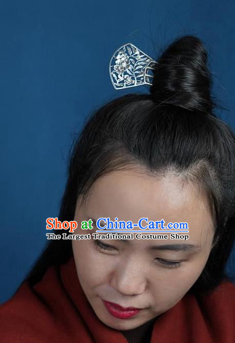 Chinese National Silver Hair Comb Cheongsam Carving Peony Hairpin Traditional Hair Accessories