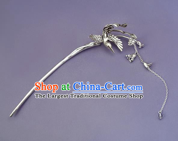 Chinese Traditional Hair Accessories National Silver Bird Tassel Hair Stick Handmade Cheongsam Hairpin