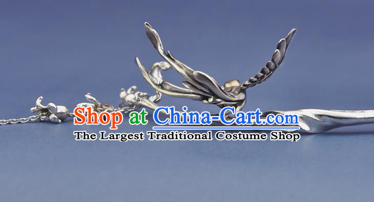 Chinese Traditional Hair Accessories National Silver Bird Tassel Hair Stick Handmade Cheongsam Hairpin