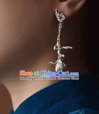 China Handmade Ear Accessories Traditional Cheongsam Silver Mangnolia Earrings