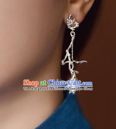 China Handmade Ear Accessories Traditional Cheongsam Silver Mangnolia Earrings