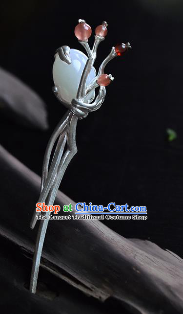 Chinese Traditional Hair Accessories Handmade Silver Hairpin National Cheongsam Hetian Jade Hair Comb