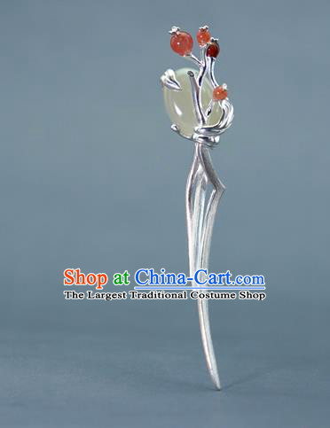 Chinese Traditional Hair Accessories Handmade Silver Hairpin National Cheongsam Hetian Jade Hair Comb