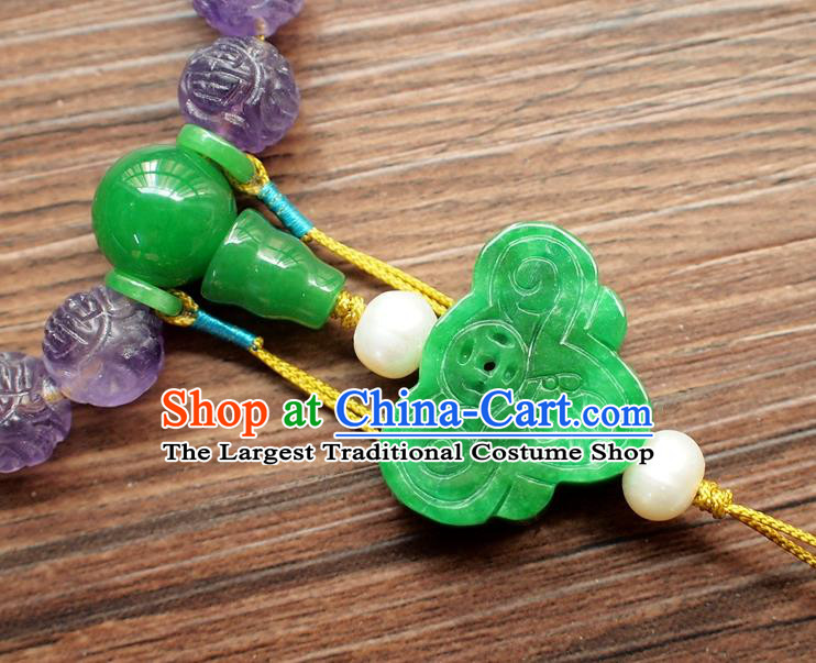 Chinese National Cheongsam Amethyst Brooch Traditional Qing Dynasty Jade Gourd Tassel Bracelet