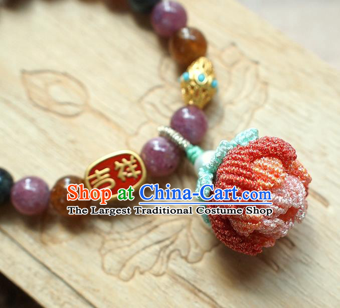 Chinese National Cheongsam Beads Lotus Wristlet Accessories Traditional Qing Dynasty Amethyst Bracelet