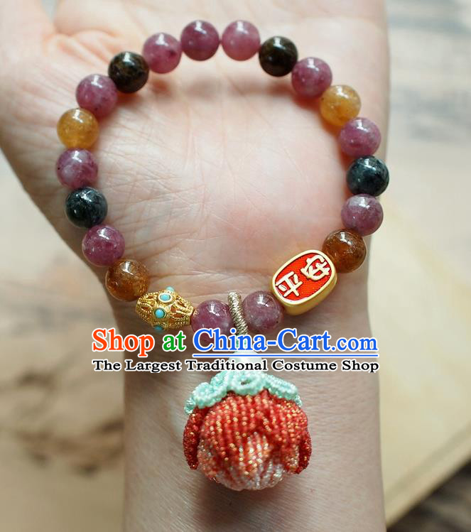 Chinese National Cheongsam Beads Lotus Wristlet Accessories Traditional Qing Dynasty Amethyst Bracelet