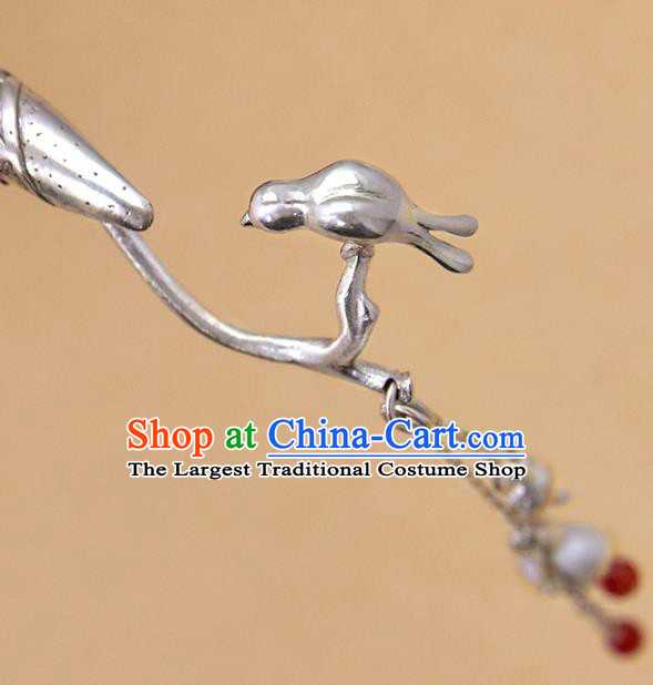 Chinese National Hair Stick Traditional Cheongsam Hair Accessories Handmade Silver Phoenix Head Tassel Hairpin