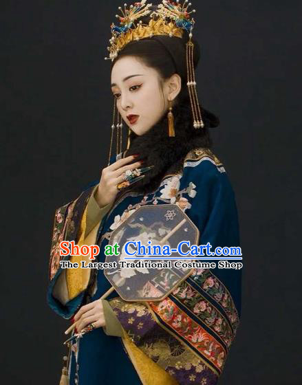 Chinese Qing Dynasty Queen Hair Accessories Ancient Imperial Concubine Blueing Phoenix Coronet