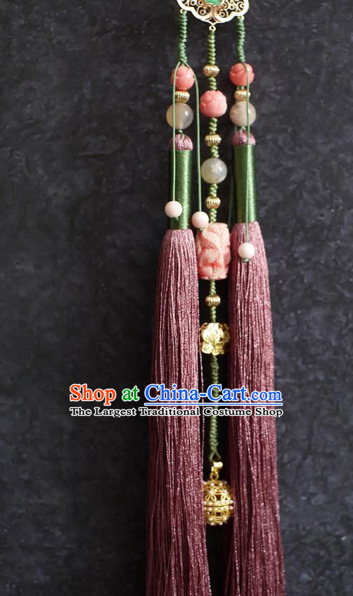 Chinese Traditional Hanfu Waist Accessories Ancient Ming Dynasty Princess Purple Tassel Pendant