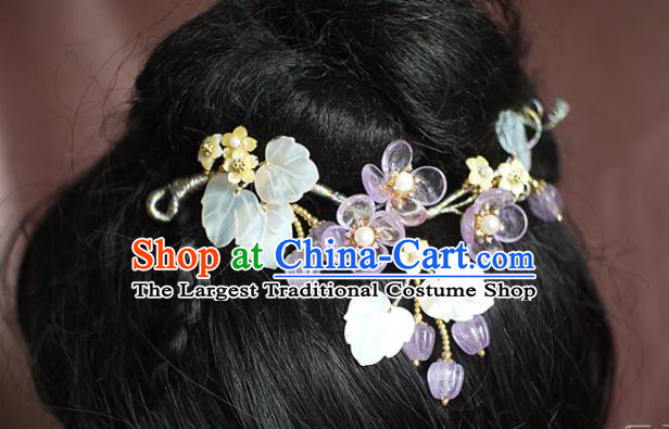 Chinese Ancient Palace Lady Shell Leaf Tassel Hairpin Traditional Song Dynasty Amethyst Flowers Hair Stick