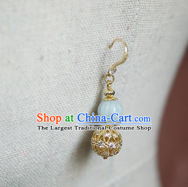 China Traditional Ming Dynasty Court Woman Golden Ear Jewelry Handmade Jadeite Earrings
