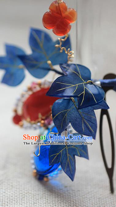 Chinese Traditional Ming Dynasty Hair Stick Ancient Princess Blue Gourd Leaf Hair Comb