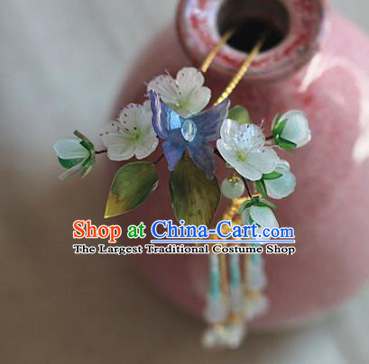 Chinese Ancient Palace Lady Beads Tassel Hairpin Traditional Ming Dynasty Pear Blossom Hair Stick