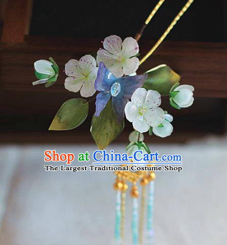 Chinese Ancient Palace Lady Beads Tassel Hairpin Traditional Ming Dynasty Pear Blossom Hair Stick