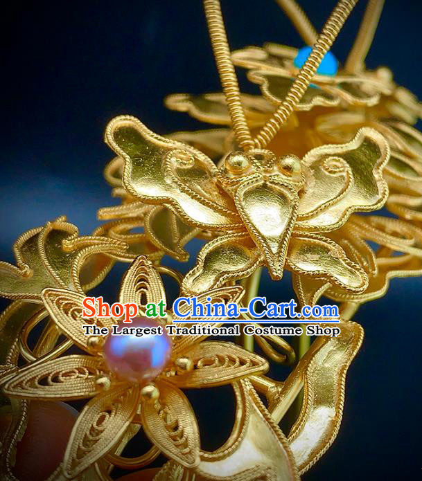 Chinese Ancient Imperial Concubine Golden Butterfly Hair Crown Traditional Ming Dynasty Court Hair Accessories