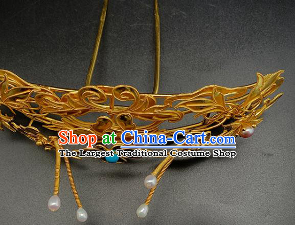 Chinese Ancient Imperial Concubine Golden Butterfly Hair Crown Traditional Ming Dynasty Court Hair Accessories
