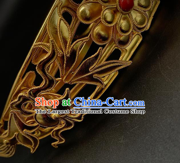 Chinese Traditional Ming Dynasty Court Hair Accessories Ancient Imperial Concubine Golden Peony Hair Crown