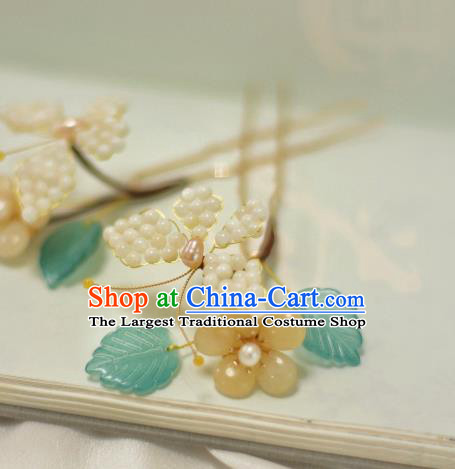 Chinese Handmade Yellow Plum Blossom Hair Stick Ancient Ming Dynasty Princess Beads Butterfly Hairpin