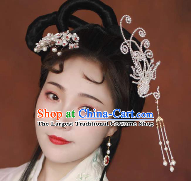 Chinese Traditional Ming Dynasty Princess Phoenix Tassel Hair Stick Ancient Noble Lady Hairpin